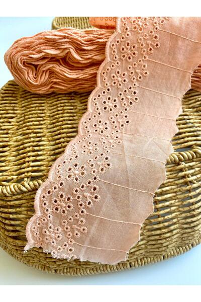 seyranat Güpür Dantel Kenar Fisto Eni 8 cm Çiçek Desenli Pembe Renk Güpür 1 M...