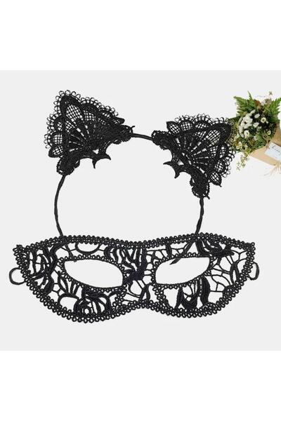 İstangül Butik Black Lace Mask and Ear Crown Set No 12