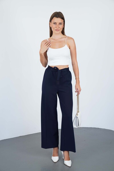 makarimato Modern Wide Leg Women's Double Fabric Trousers with Belt