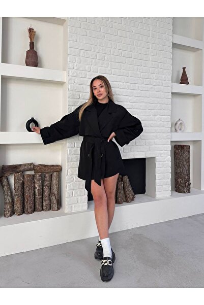 Bella Breeze Kadın Beli Kemerli Premium Kısa Boy Trençkot
