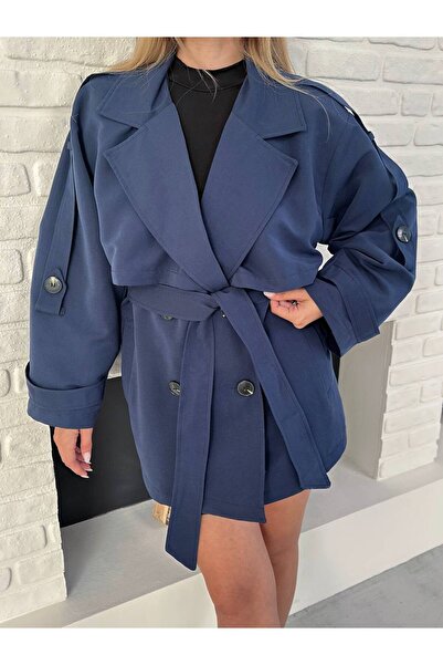 Bella Breeze Kadın Beli Kemerli Premium Kısa Boy Trençkot