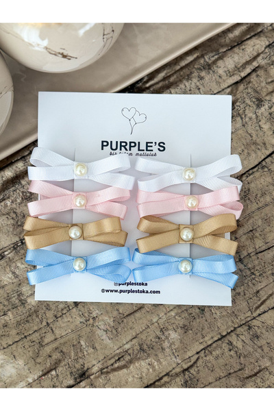 PURPLE'S BİR TUTAM MUTLULUK Handcrafted Pearl Detailed Bow Clip Set // Women's Children's Baby Buckle // Girls' Buckle // School Buckle