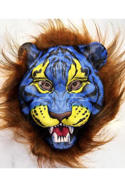 İstangül Butik Blue Face Plush Wolf Tiger Mask with Brown Mane No 38