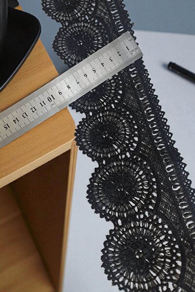 DUAYEN Easy iron Güpür Dantel Kenar Büyük Güneş Desen siyah 1 Metre (sert tuşe )