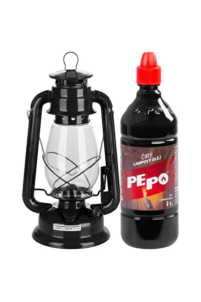 SGTT Set lampă cu fitil + ulei de lampă 1l, culoare neagră, înălțime 30cm