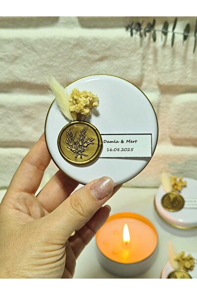 ASPİRİZM Mühür Detaylı Metal Mum (10'lu Set) DÜĞÜN-NİKAH-NİŞAN-SÖZ-KINA-HEDİY...