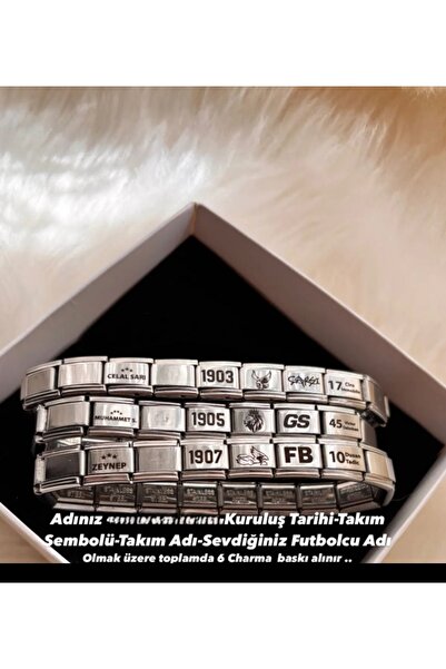 fmaccessoriess Taraftar Ķişiye Özel Charm Bileklik İTALYAN ÇELİK BİLEKLİK 5 ADET KİŞİSELLEŞTİRİLEBİLİR CHARMLI