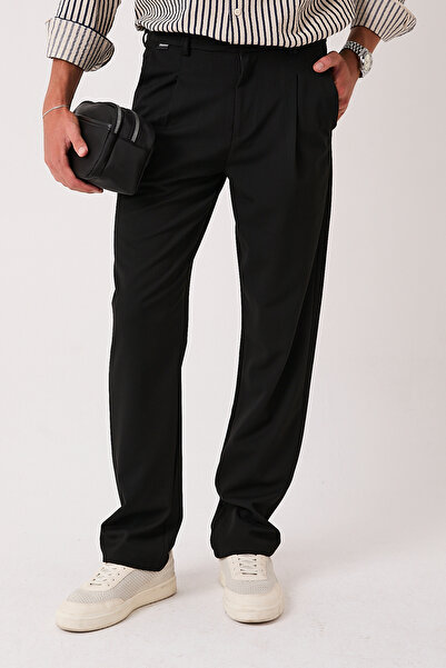 GAZAP Erkek Baggy Fit Beli Lastikli Rahat Pantolon Siyah