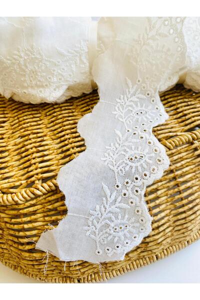 seyranat Güpür Dantel Fisto Kenar Beyaz Renk Çiçek Desenli Eni 7 cm Güpür 1 M...