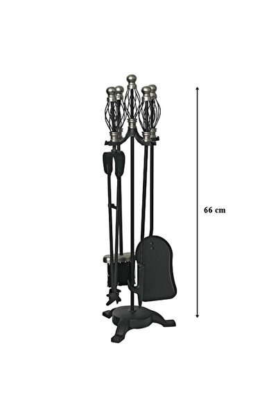SGTT Metal stand set with 4 fireplace tools, nickel-plated handle, height 66 cm