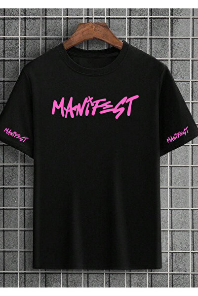 lovver Tricou cu design special, culoare roz, cu inscripția MANIFEST GROUP, c...