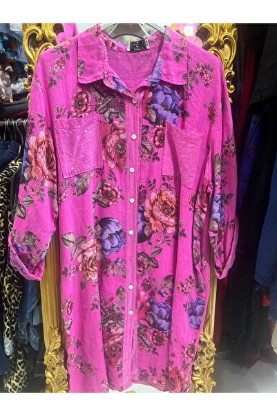 Butik Ayseba تونيك من الكتان الإيطالي بأكمام طويلة وترتر