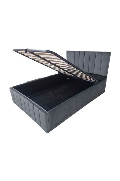 OEM Confort Plus Double UpholsteUrban Grey Bed, 160/200 cm, Urban Grey, with Folding Metal Frame and Sto