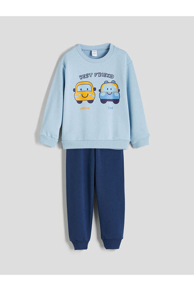 LC Waikiki Blue Crew Neck Boys' Tracksuit Set