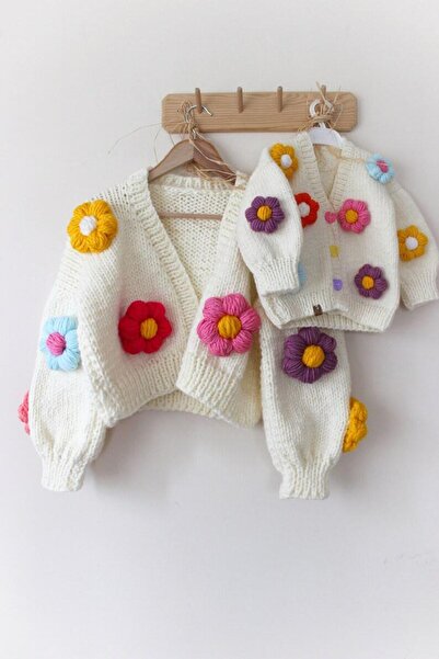 Charme Elegant el örgüsü anne kız ceket takım (lütfen anne ve kız için farklı beden seçerek alınız)