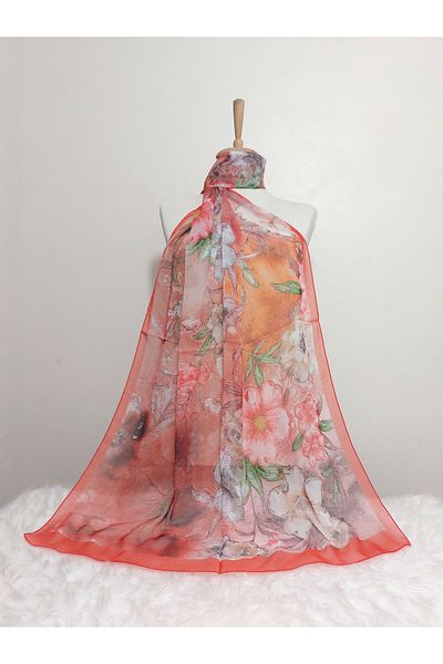 REMOMODA Floral Chiffon Shawl High Quality Fine Texture Soft Chiffon
