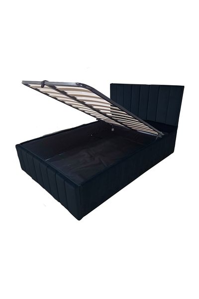 OEM Confort Plus Double UpholsteNegru Bed, 160/200 cm, Negru, with Folding Metal Frame and Storage