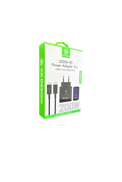 yk desing YK Design YK-SR62 200W USB+PD Şarj Başlığı ve TypeC-TypeC Kablo Set...