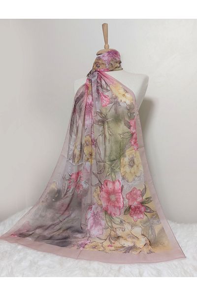 REMOMODA Floral Chiffon Shawl High Quality Fine Texture Soft Chiffon