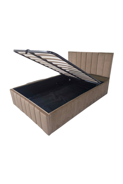 OEM Confort Plus Double UpholsteBej Bed, 140/200 cm, Bej, with Folding Metal Frame and Storage
