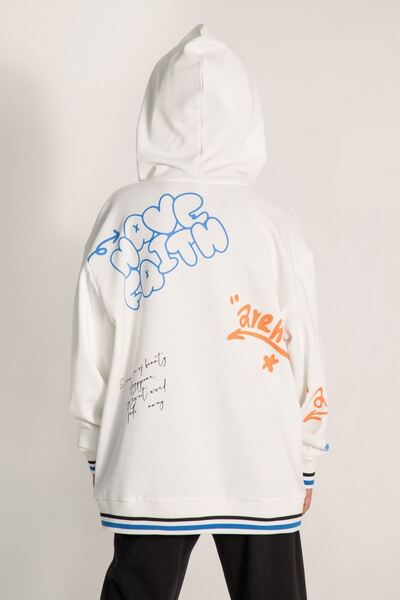 HAUSEkids 11-14 Graffiti College Boy's College Jacket-Ecru