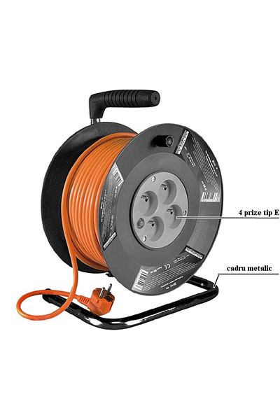 SGTT Extension cord with reel, 4 sockets type E x 230V, cord 1.5mm, length 25 m, orange, max 3680W/10A
