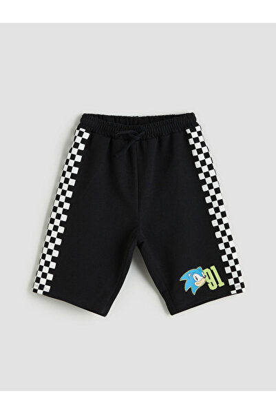 LC Waikiki شورت للأولاد مطبوع عليه سونيك بخصر مطاطي أسود