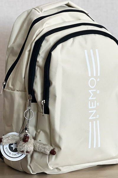 FCSTORE Unisex Cream Large Size Laptop School Bag Travel Backpack 24 Lt 45X30Cm, + Gorilla Key Chain