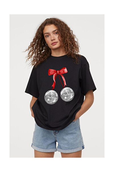 Tubinyoo تي شيرت كبير الحجم للجنسين منقوش عليه كرز ديسكو