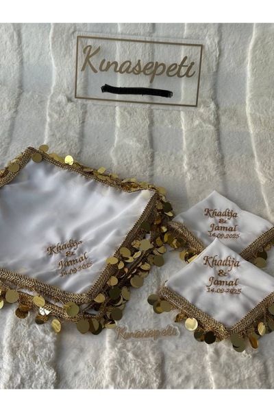 Kınasepeti Kına Gecesi Hatırası, Kişiye Özel Tarihli ve İsimli Şakira Pullu Lüks Halay Mendili 1 Adet