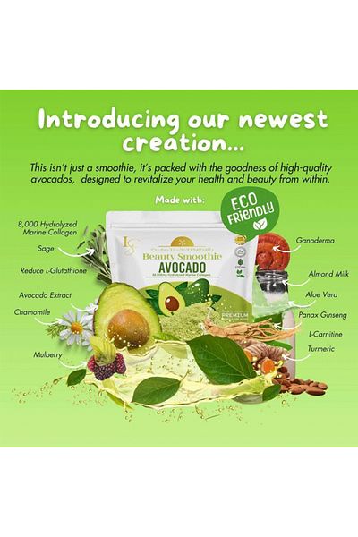 Luxe Slim Beauty Smoothie Avocado 80,000mg Hydrolyzed Marine Collagen