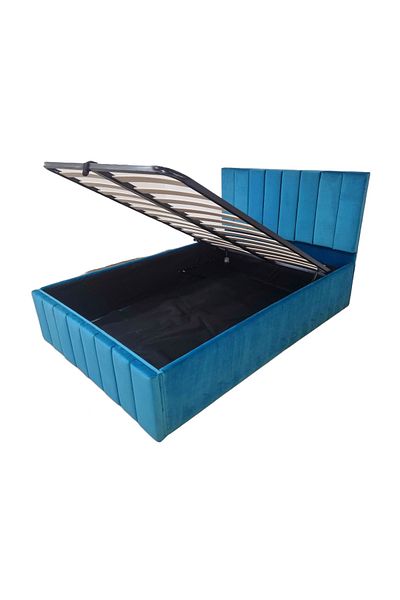 OEM Confort Plus Double UpholsteTurcoaz Bed, 2000/200 cm, Turcoaz, with Folding Metal Frame and Storage