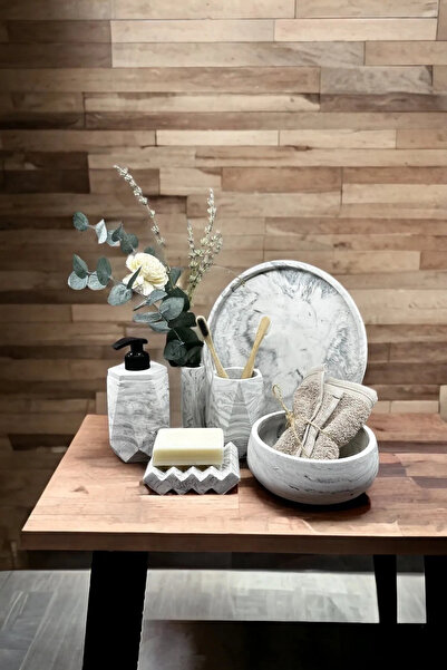 Chiko Mall Σετ μπάνιου 6 τεμαχίων από μαρμάρινο σχέδιο από σκυρόδεμα, Σετ αξεσουάρ τουαλέτας WC, δοσομετρητής υγρού σαπουνιού, θήκη οδοντόβουρτσας