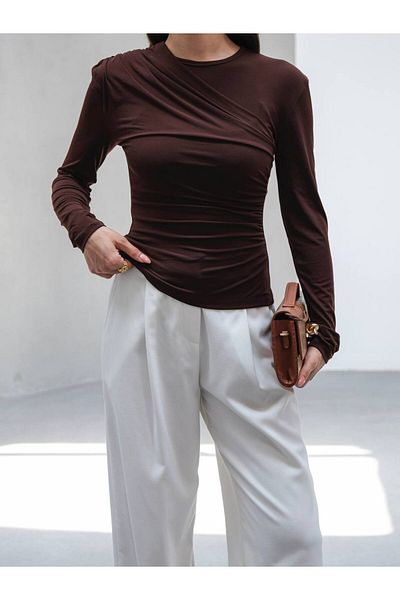 Butik Beyza Shoulder Pleat Side Gathered Blouse