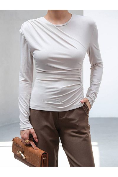 Butik Beyza Shoulder Pleat Side Gathered Blouse
