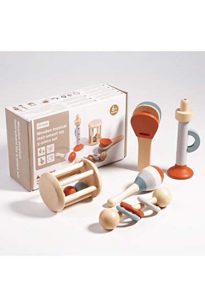 tinymaya Ahşap 5’li Müzik Aleti Seti , Doğal ve Eğitici Bebek Oyuncakları (6 ...