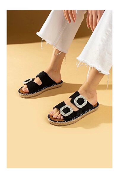 Vona Nova شبشب هيرتاس الأسود المطلي بالنوبوك مع مشبك