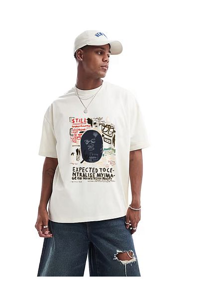 ELNOYA Unisex White Cotton Oversize "Still" Printed Crew Neck Comfortable T-Shirt