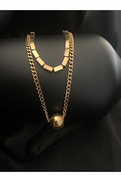 KANERUZ Gold Renk Çoklu Zincir Kararmaz Çelik Kolye