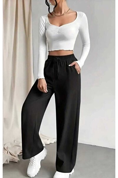 Pupa Women's Black Two Thread Wide Leg Sweatpants