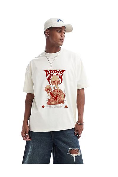 ELNOYA Unisex White Cotton Oversize "Moscow" Printed Crew Neck Comfortable T-Shirt