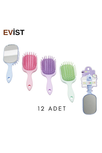 EVİST Evist- مستطيل ) (مرآة) فرشاة شعر للأطفال=بلاستيك ومشط (مقبض بلاستيك ملو...
