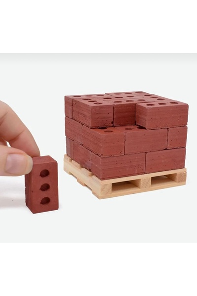 Maket Miniature Material 3 Hole Bricks (500 Pieces) + Mortar (2 Miniature Cement Bags 80Gr)
