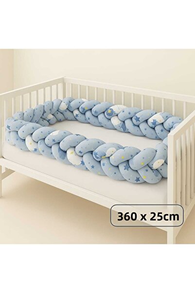 JULYA KİDS واقي سرير منسوج مقاس 360*25 سم مكون من 3 قطع باللون الأزرق