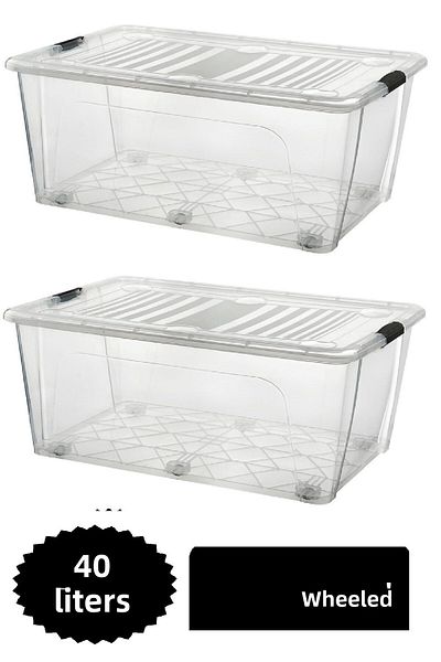 DEEMBRO 2Pcs 40 Lt Large Storage Box with Wheels Rolling Storage Container 39.1 X 57 X 22.7 cm