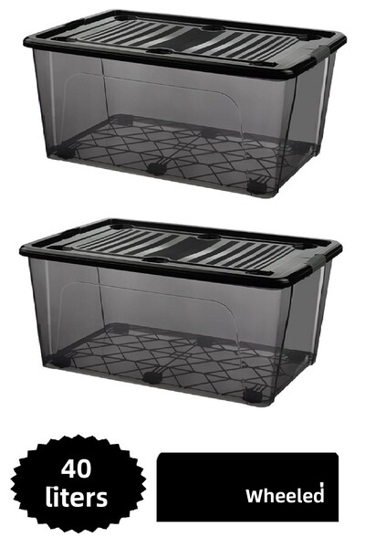 DEEMBRO 2Pcs 40 Lt Large Storage Box with Wheels Rolling Storage Container 39.1 X 57 X 22.7 cm