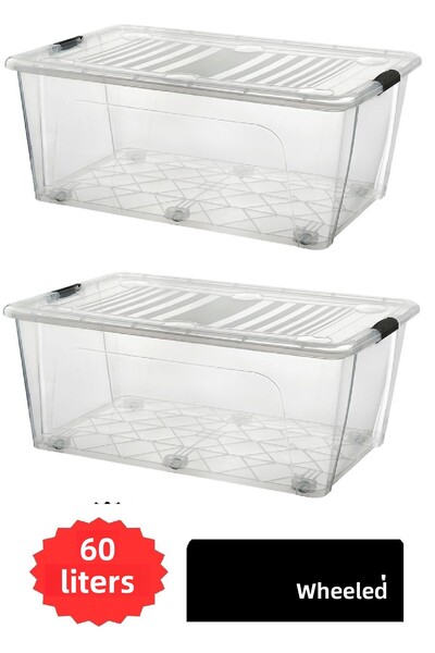 DEEMBRO 2Pcs 60 Lt Large Storage Box with Wheels Rolling Storage Container 44.2 X 64.7 X 31.3 cm