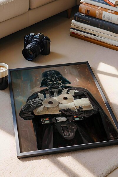 Saturn Darth Vader Holding Toilet Paper Framed Painting - Painting for Wc Toilet