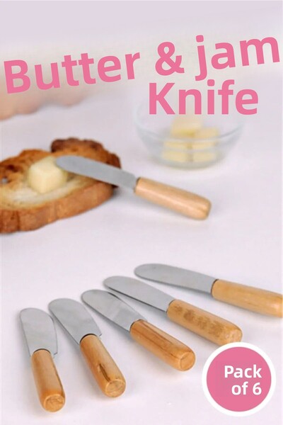 Anadolu Saray 6Pcs Wooden Handle Mini Jam and Butter Knife Wooden Handle Spatula Set Nutella Breakfast Knife