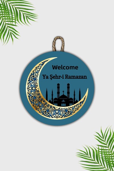 Dormot Imprimare digitală din lemn - Ornament pentru ușă de Ramadan, bun venit în orașul nostru, albastru